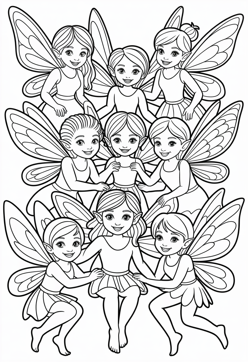 Multiple Fairies Friendship Coloring Page