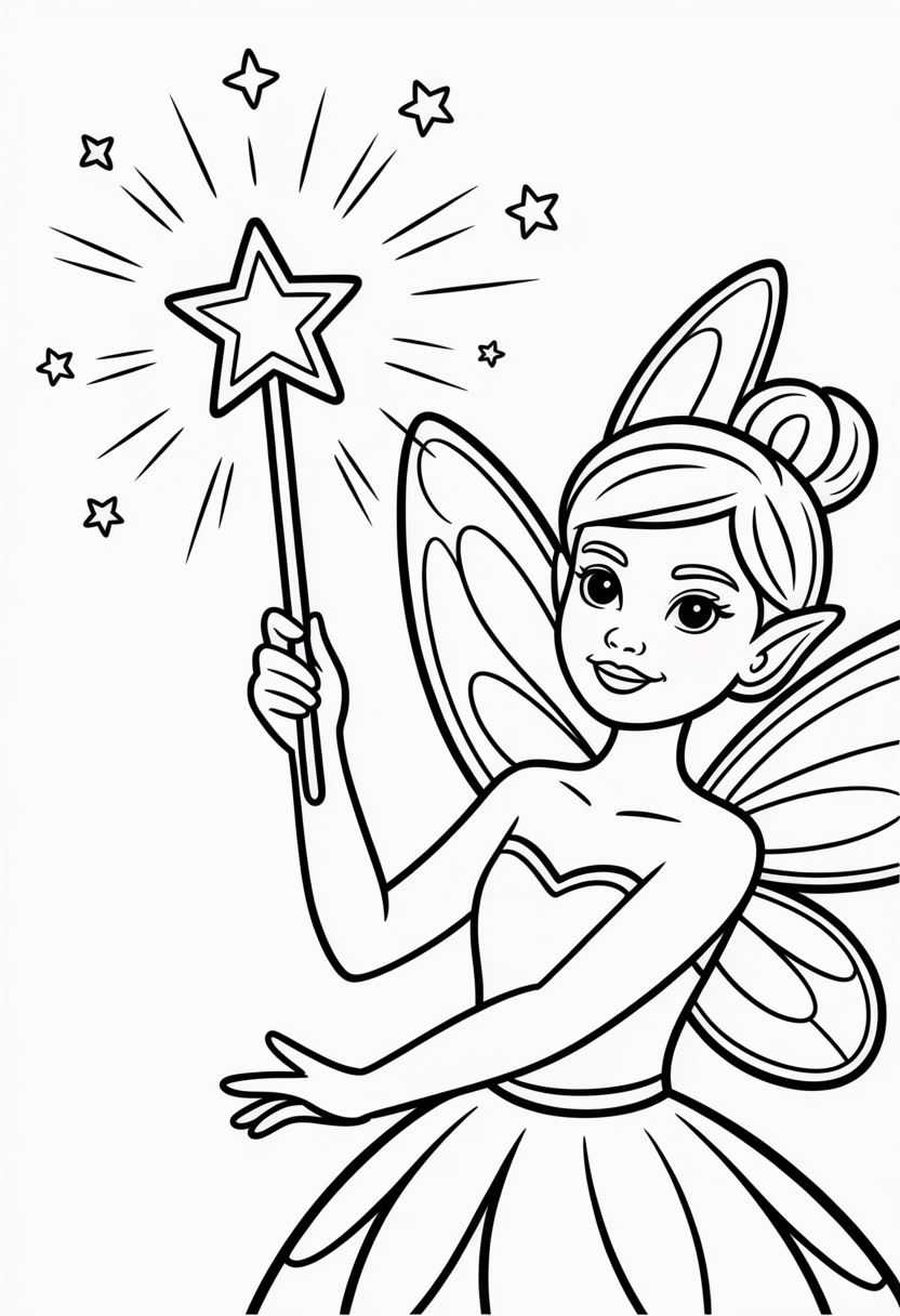Fairy with Star Wand Coloring Page