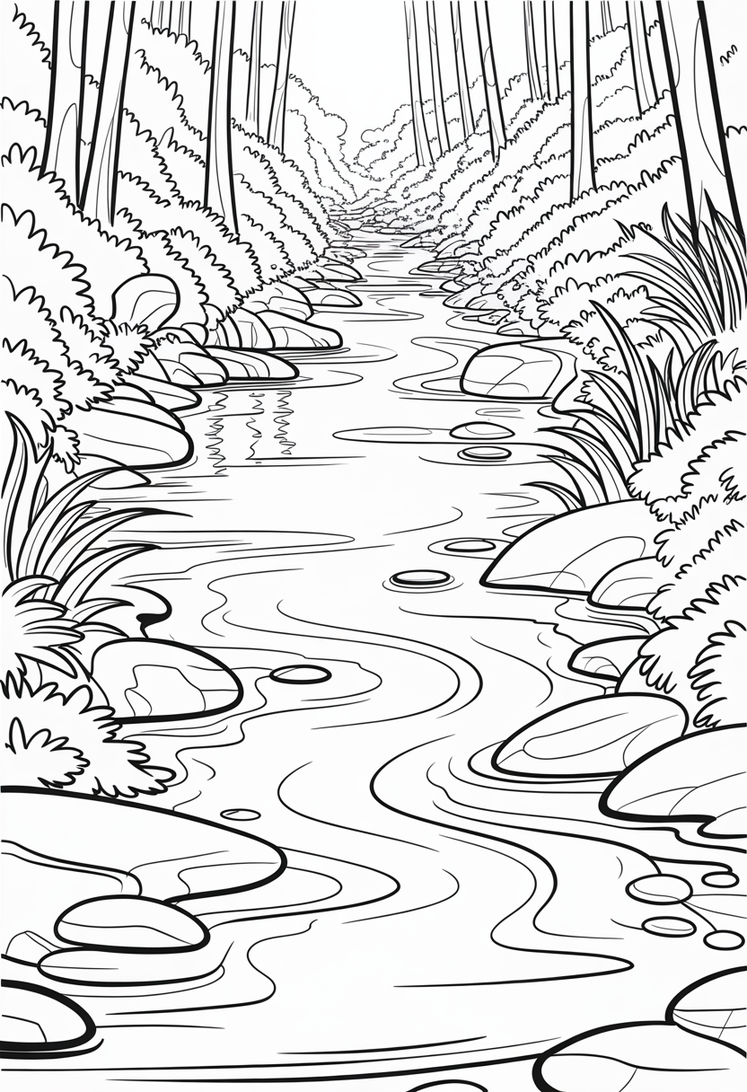 Forest Stream Coloring Page