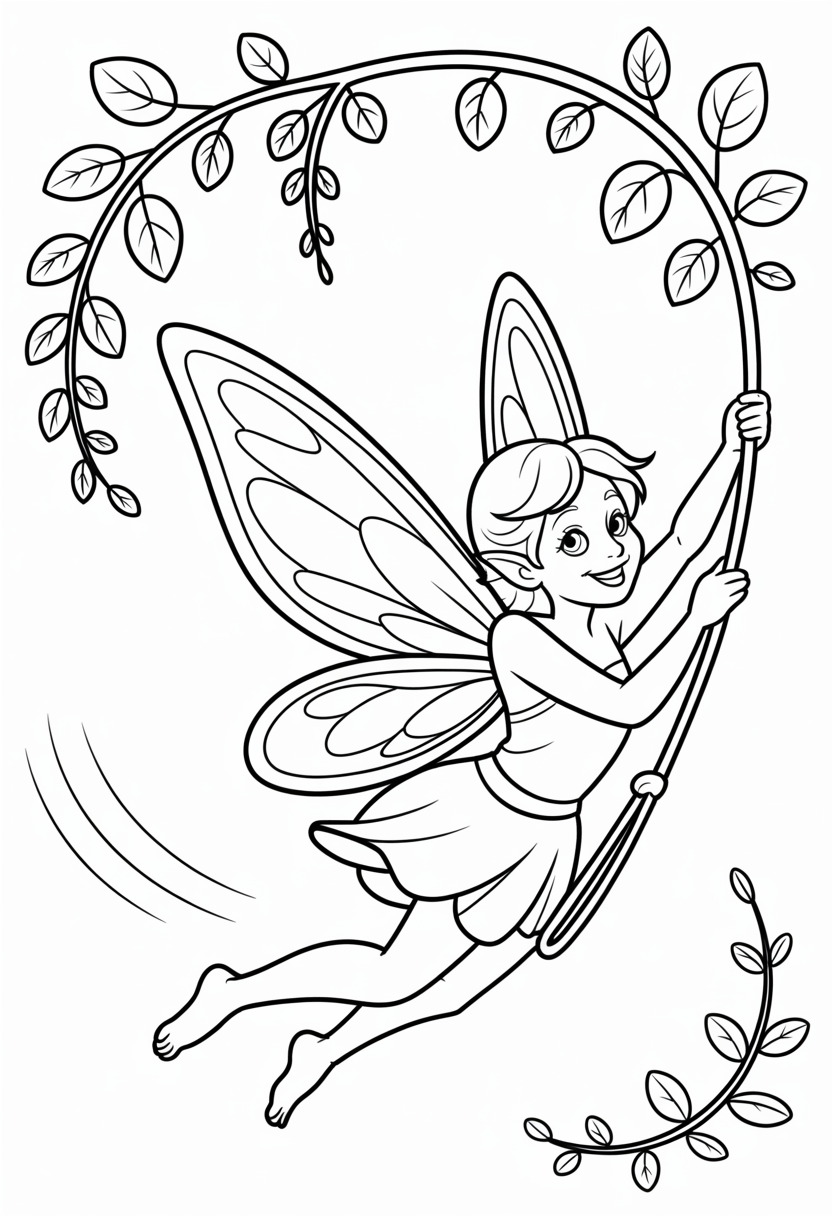Fairy Swinging on Vine Coloring Page