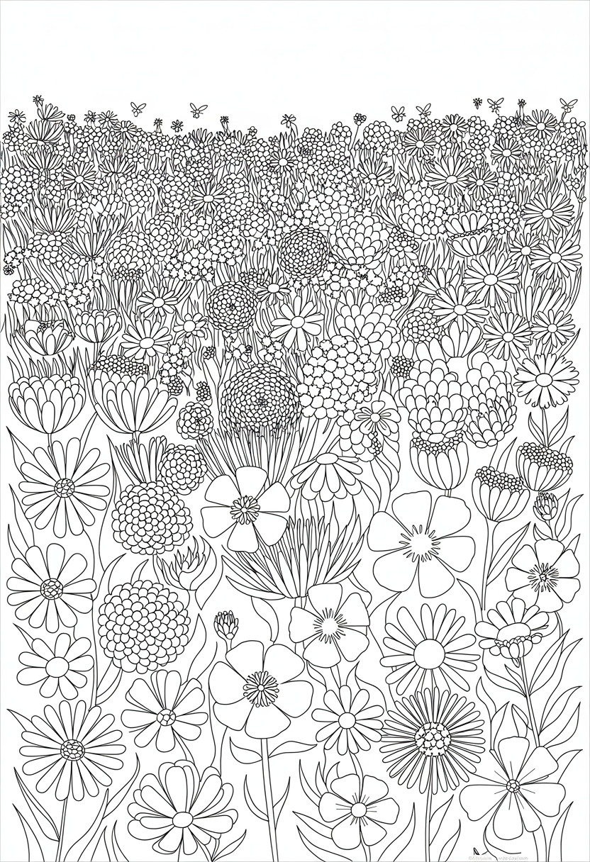 Field of Blooming Flowers Coloring Page