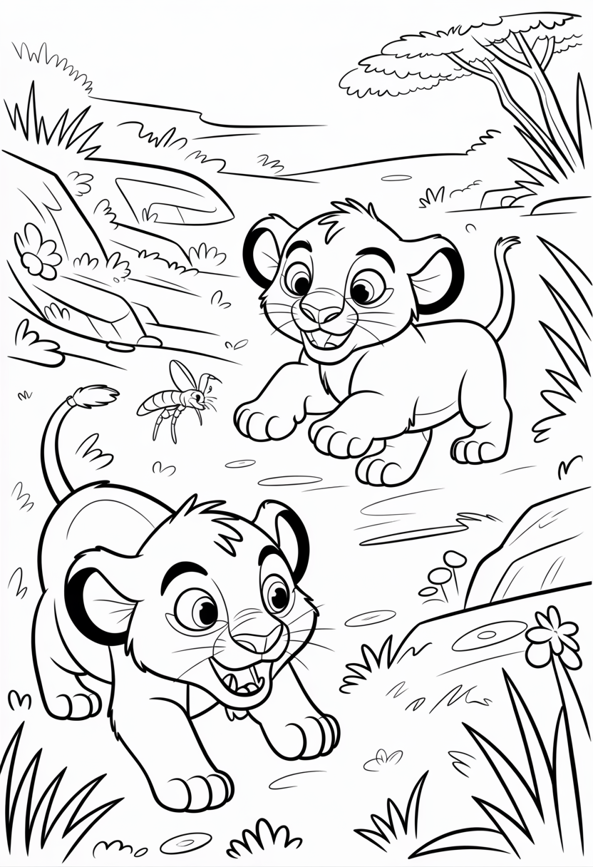Playful Cub Adventure Coloring Page