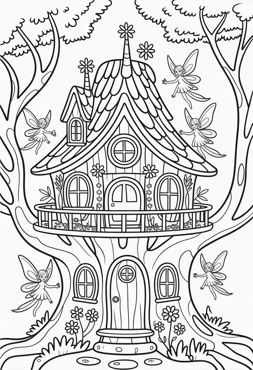 Fairy Tree House Coloring Page