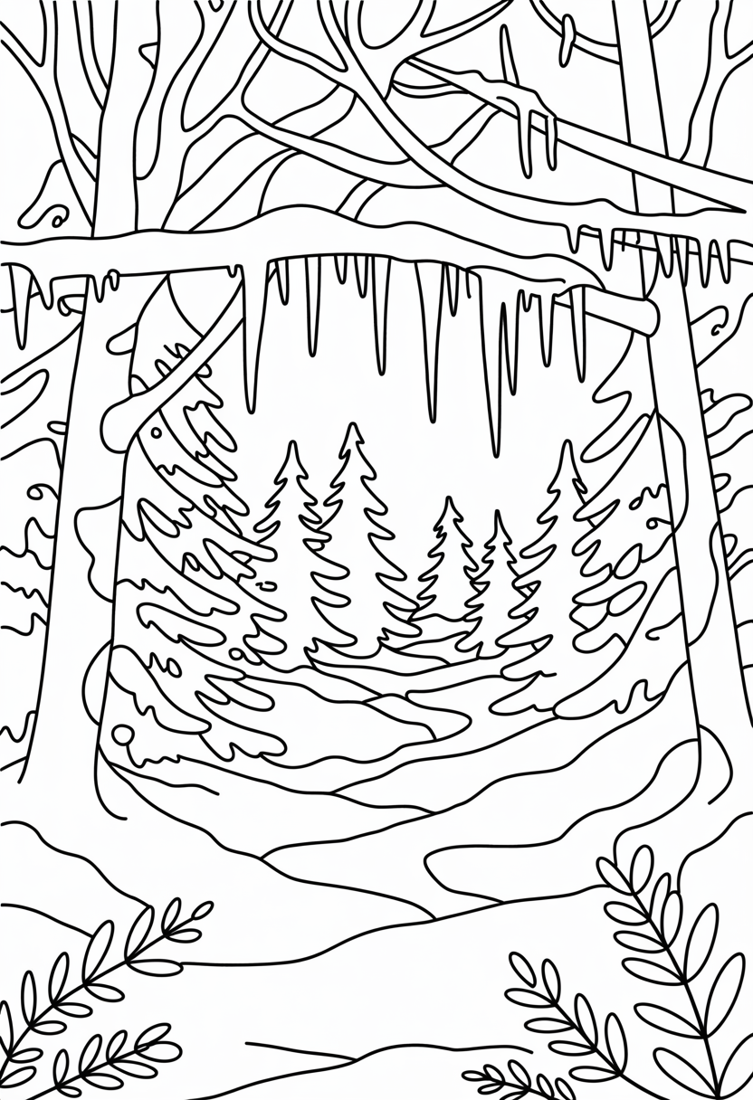 Frozen Forest Landscape Coloring Page
