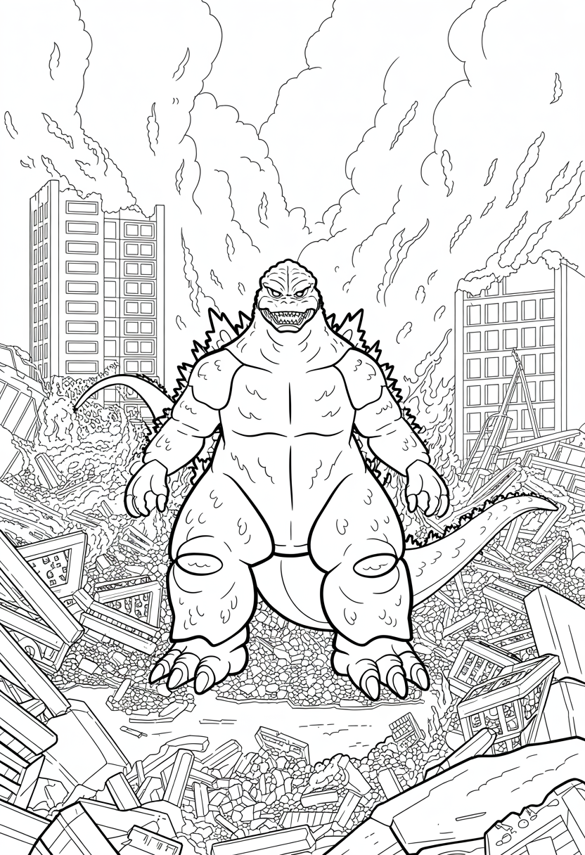 Godzilla Destruction Landscape Coloring Page