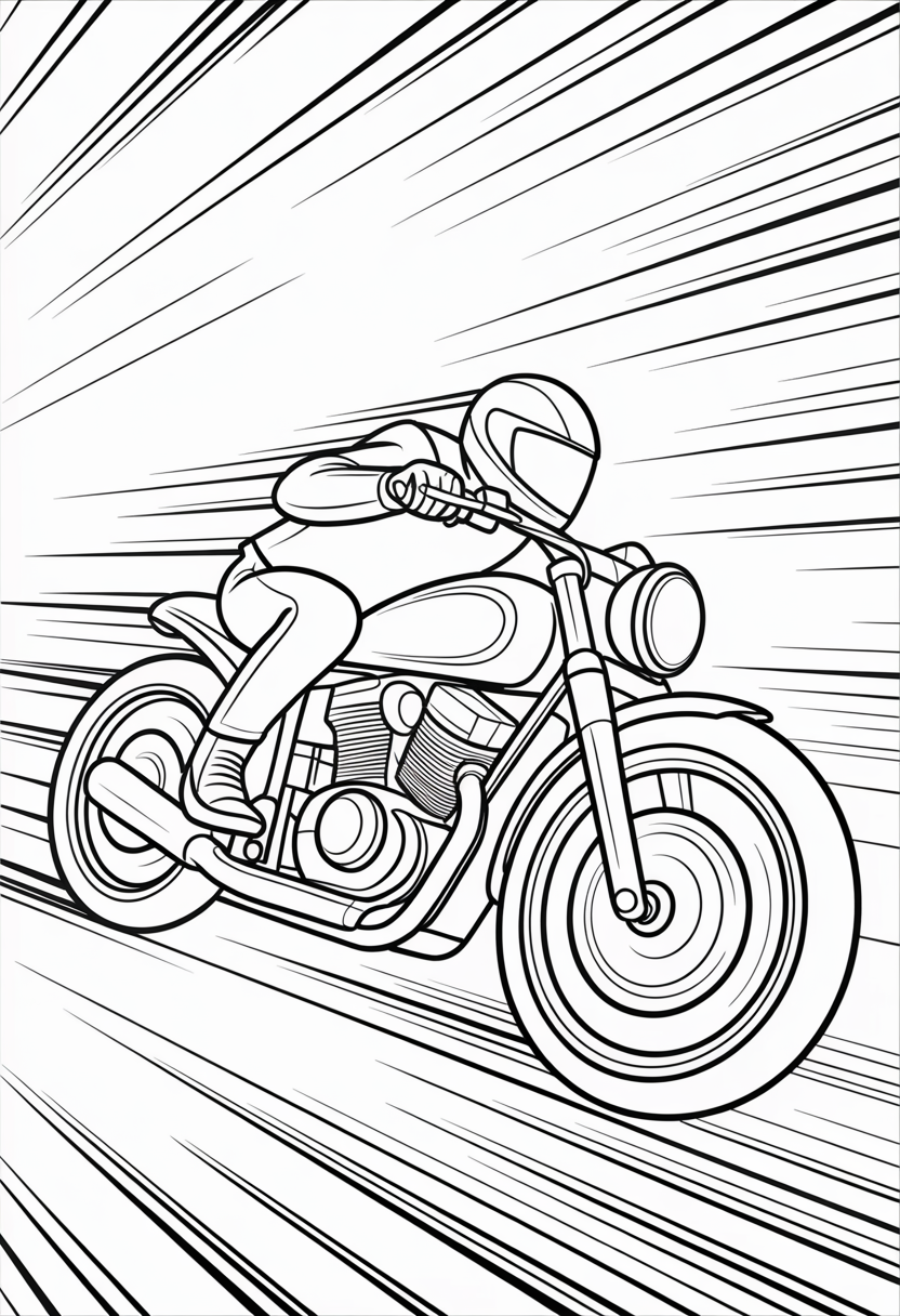 Motorcycle in Motion Blur Coloring Page