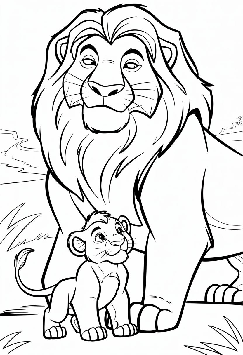 Simba and Mufasa Bonding Coloring Page