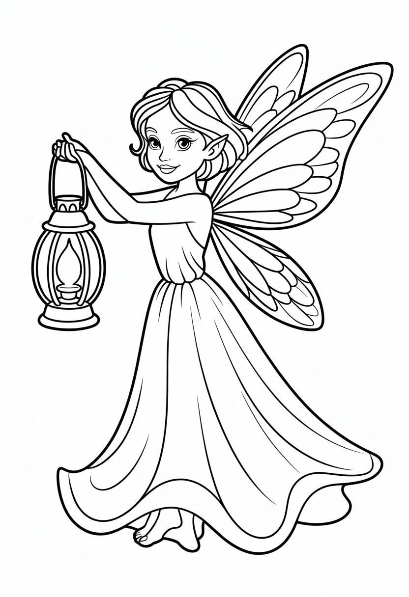 Fairy with Lantern Light Coloring Page
