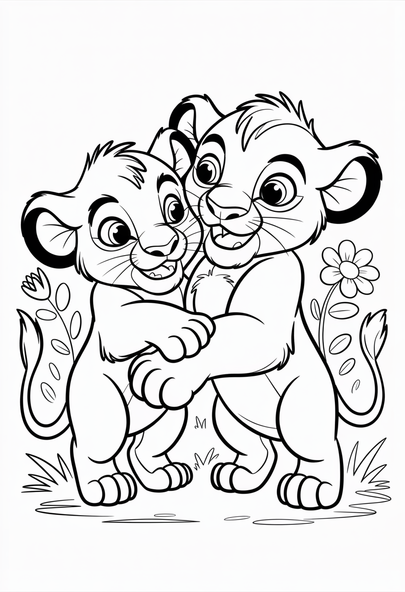 Young Simba and Nala Friendship Scene Coloring Page