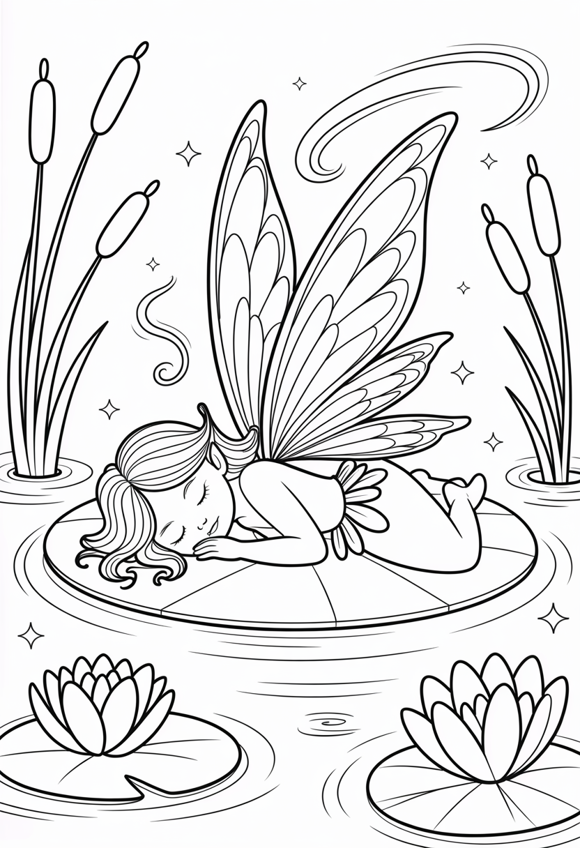 Sleeping Fairy Peaceful Coloring Page