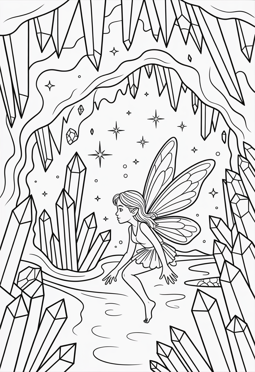Fairy in Crystal Cave Coloring Page