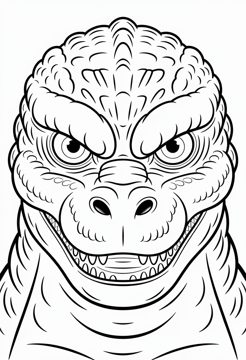 Godzilla Close-up Face Portrait Coloring Page