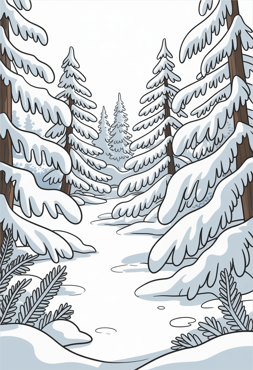 Snowy Winter Forest Coloring Page