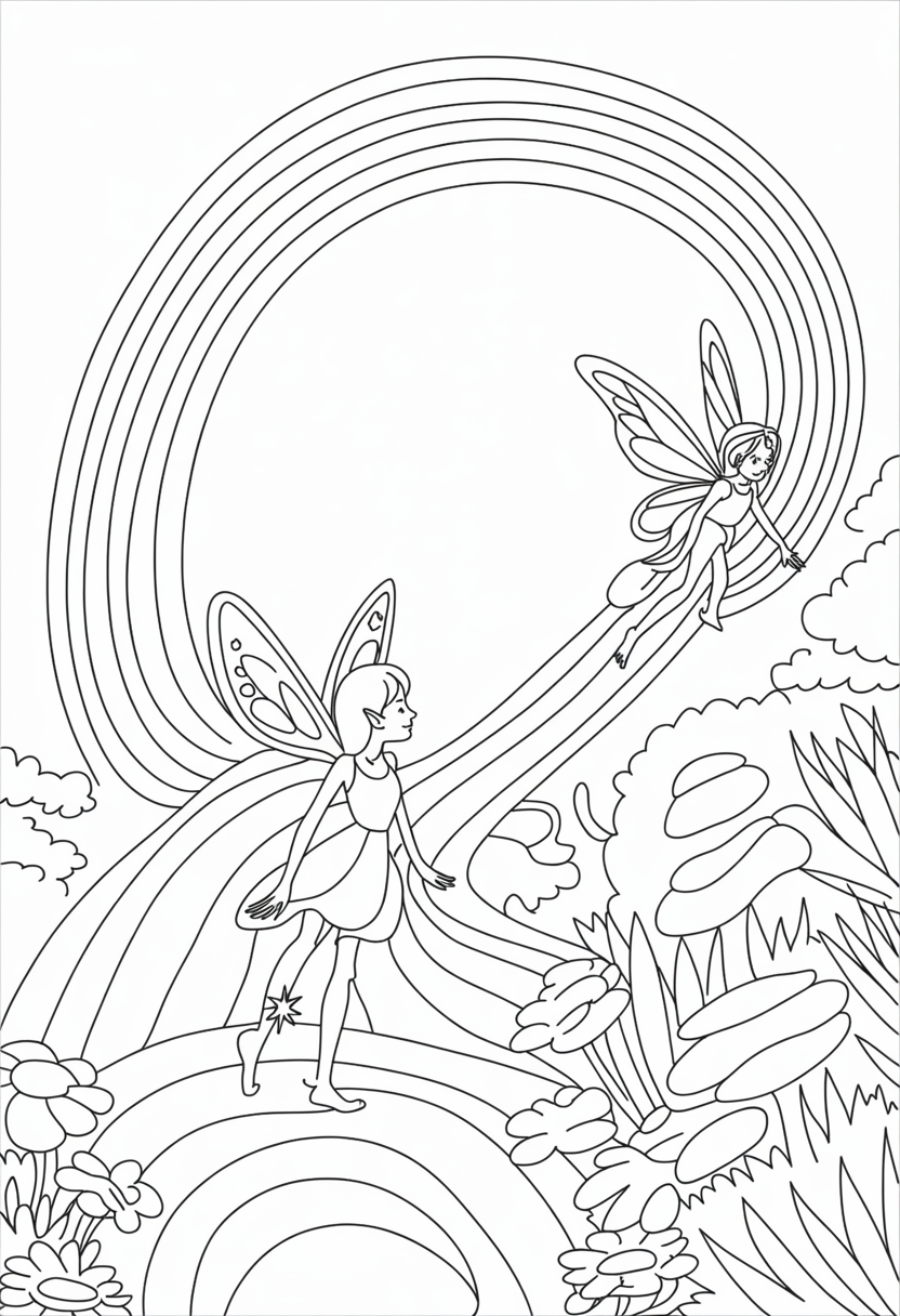 Fairy with Rainbow Bridge Coloring Page