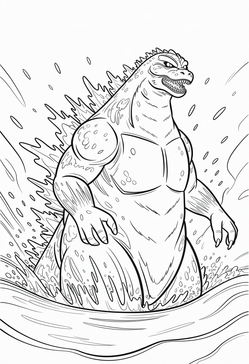 Godzilla Ocean Emergence Coloring Page