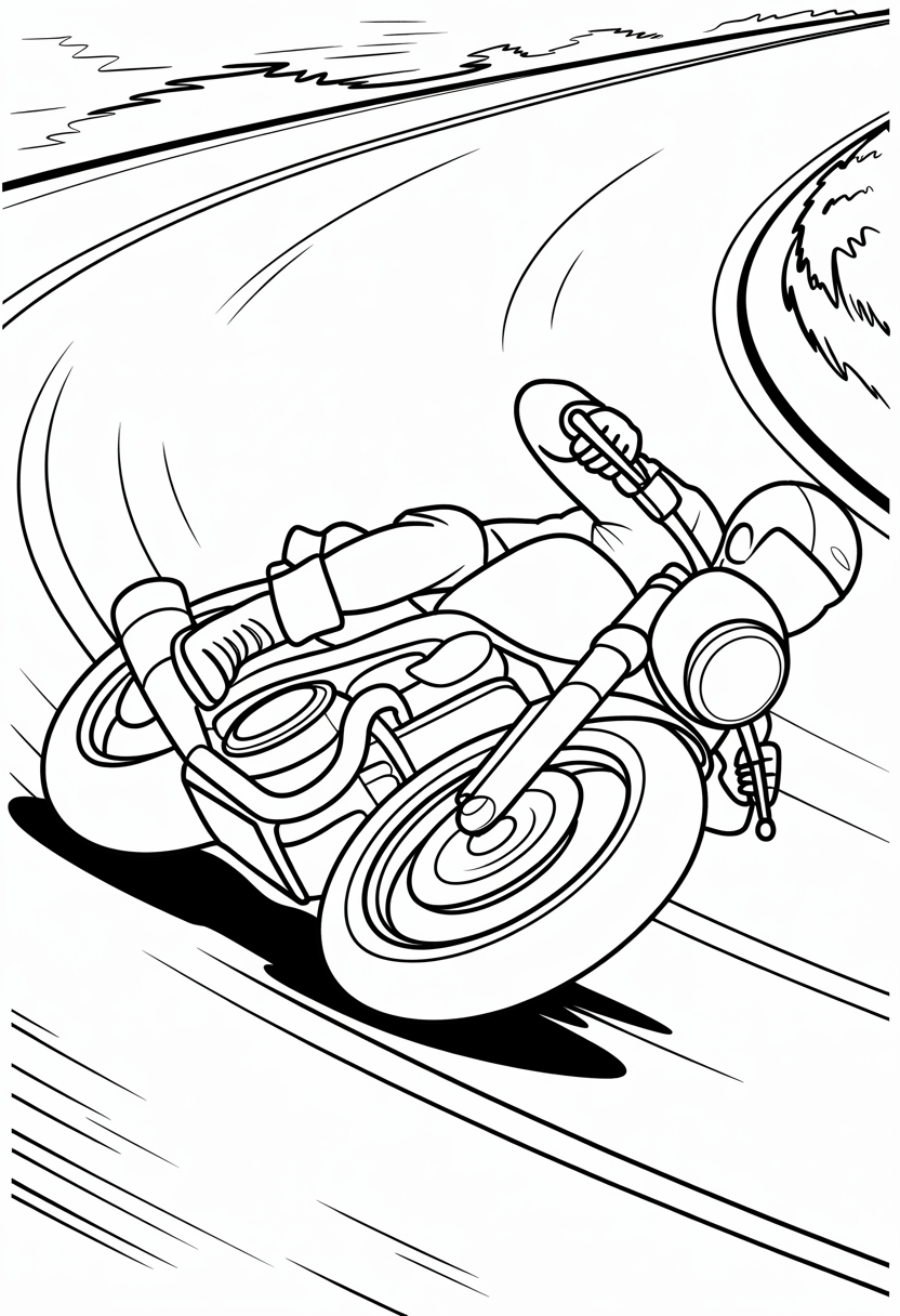 Curve Banking Motorcycle Coloring Page