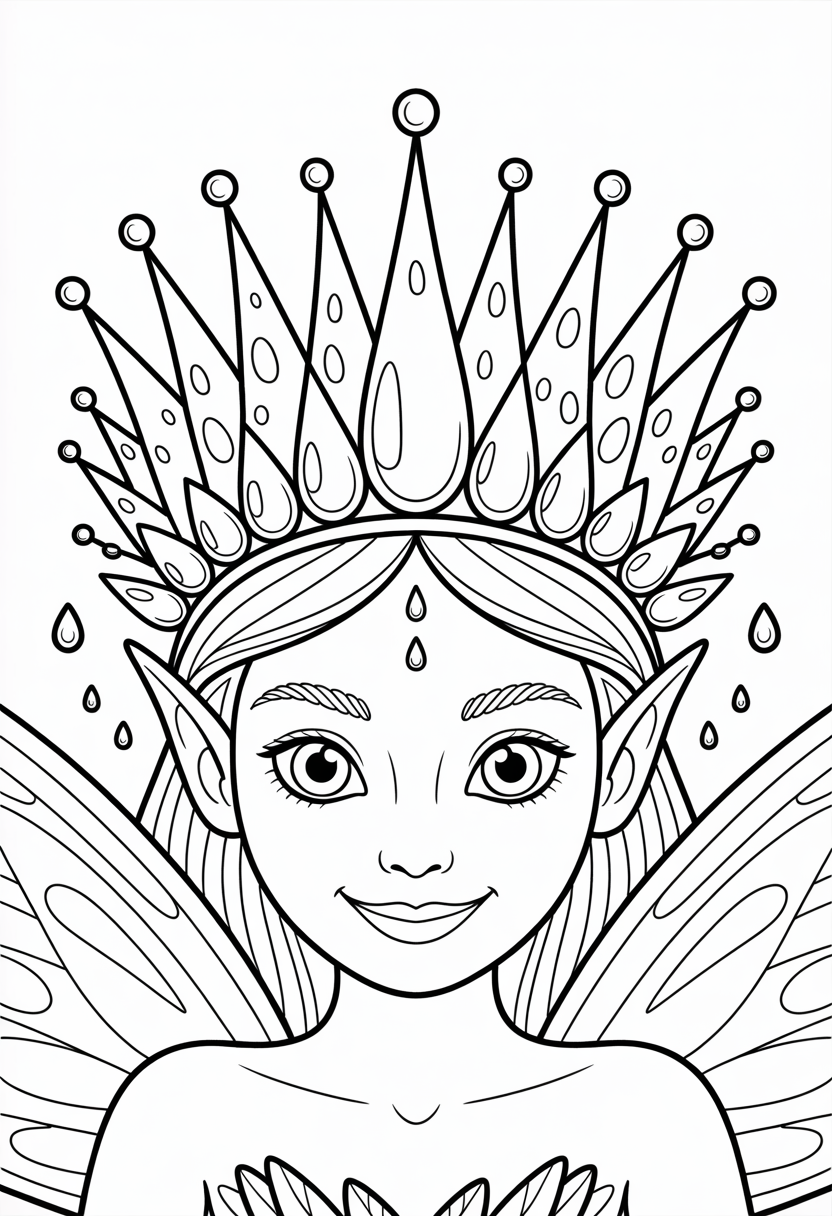 Fairy with Dewdrop Crown Coloring Page