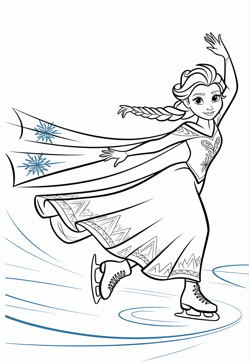 Elsa Ice Skating Coloring Page