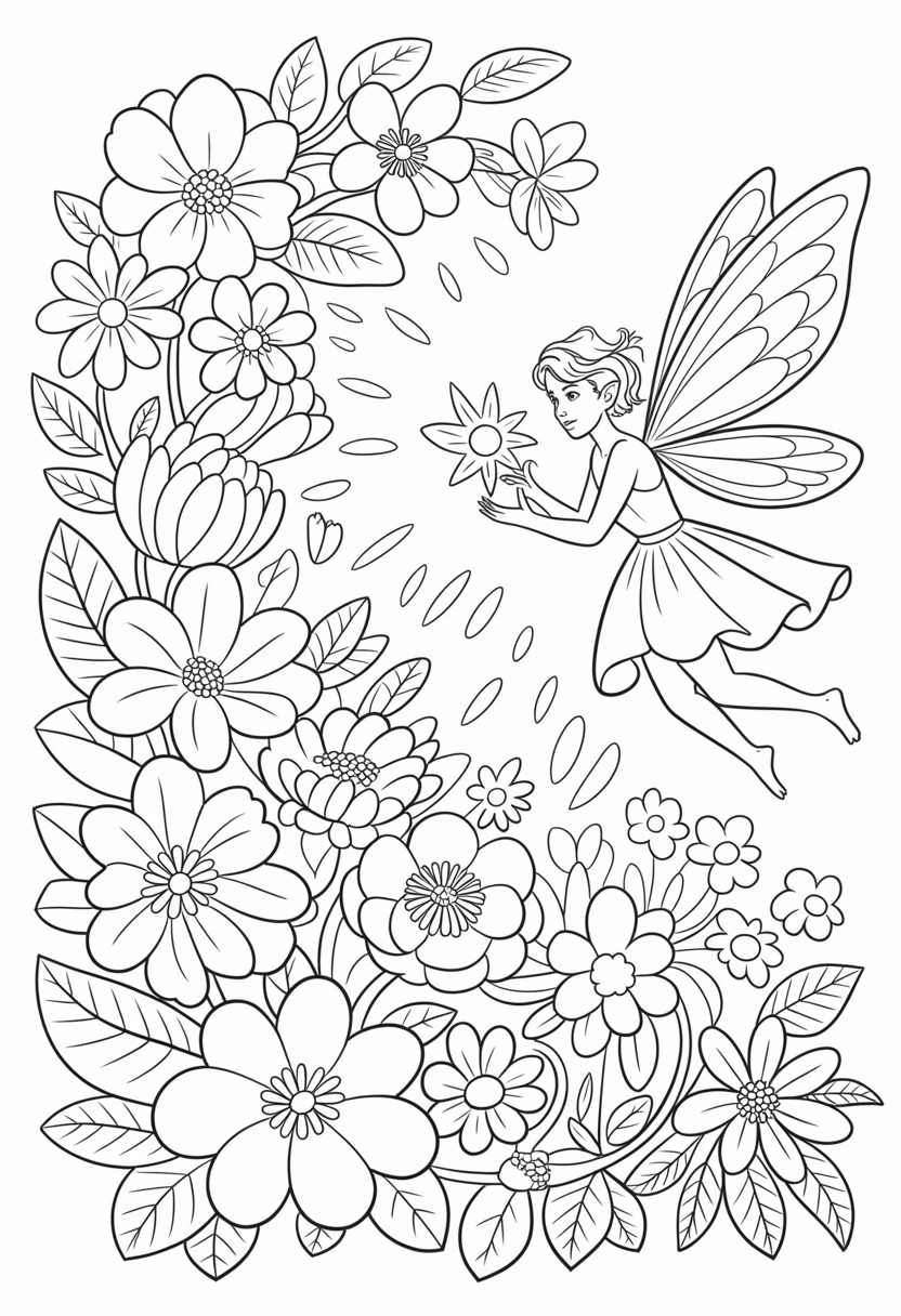 Fairy Creating Flowers Coloring Page