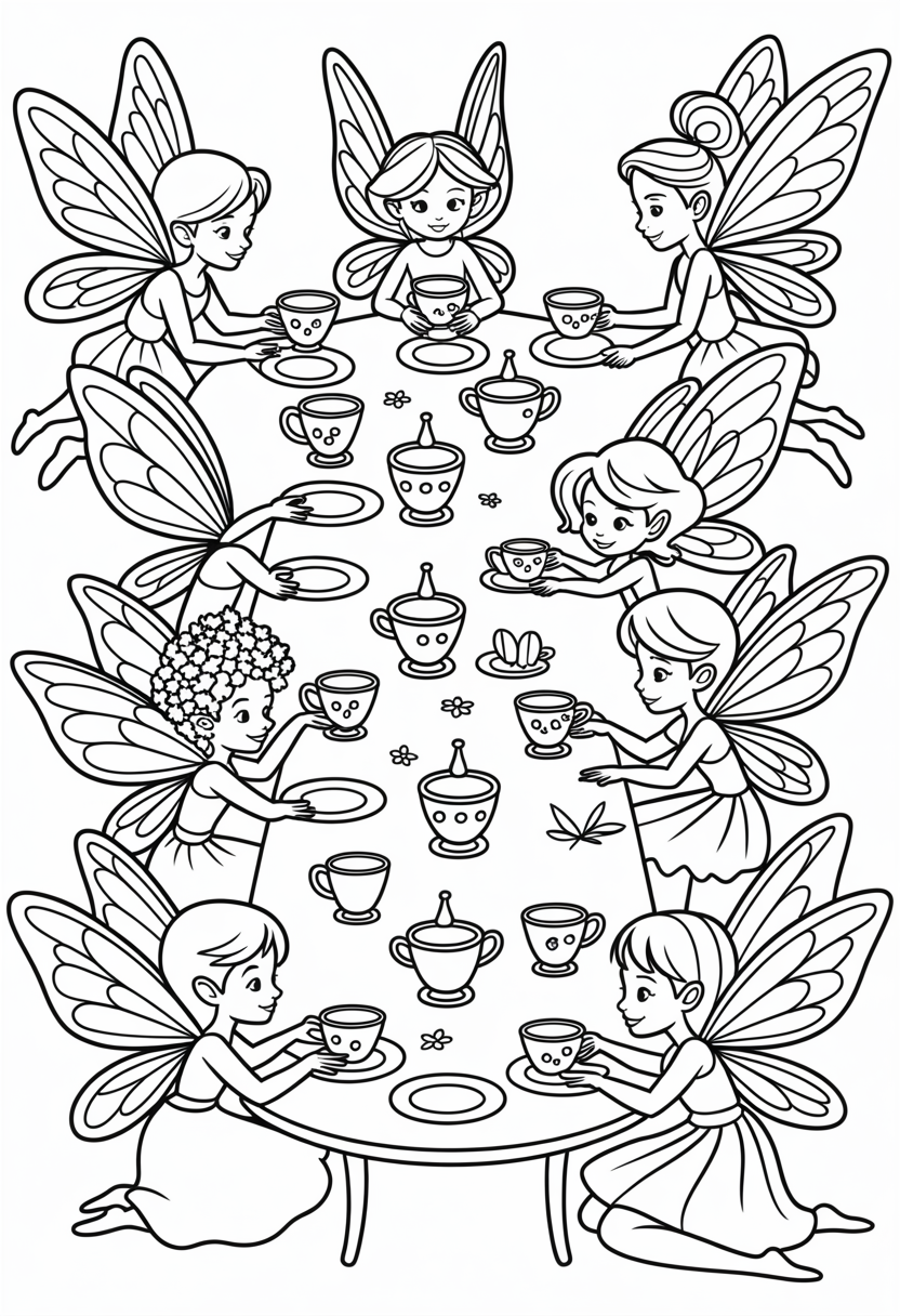 Fairy Tea Party Coloring Page
