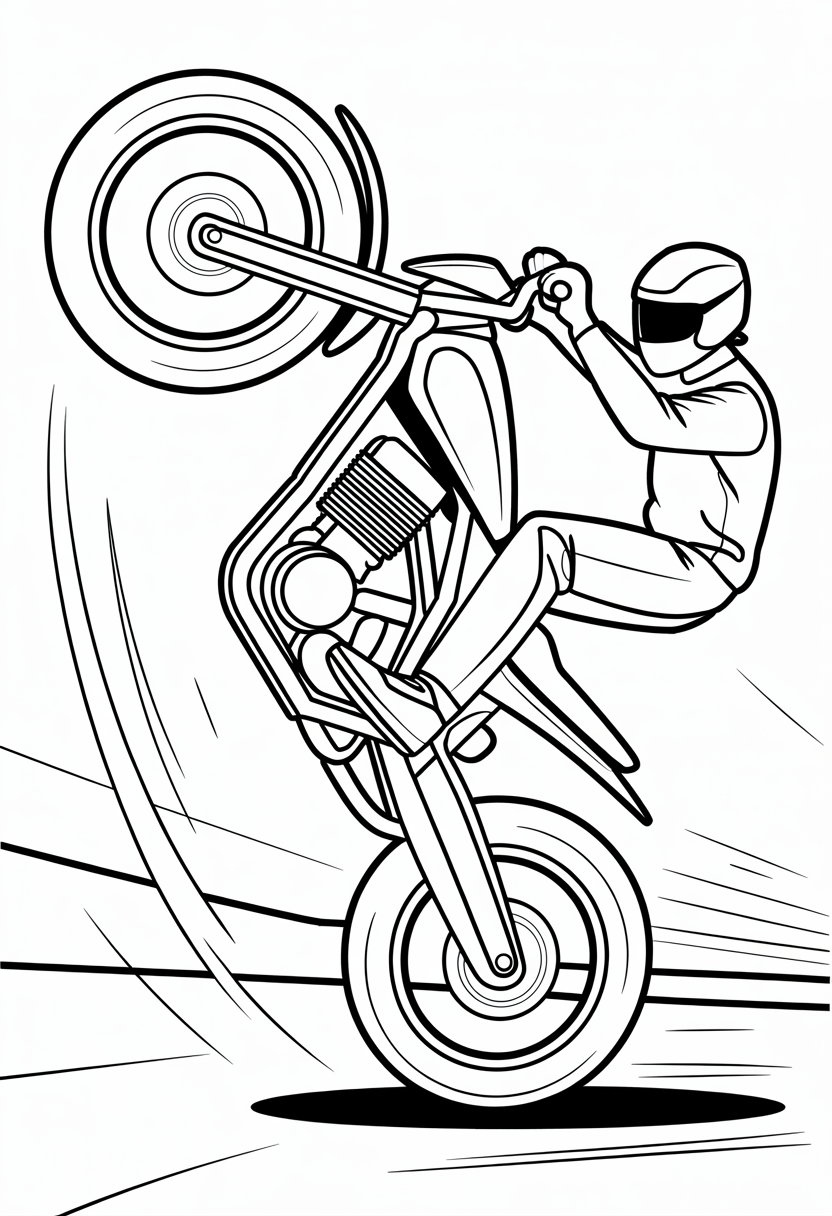 Motorcycle Wheelie Stunt Coloring Page