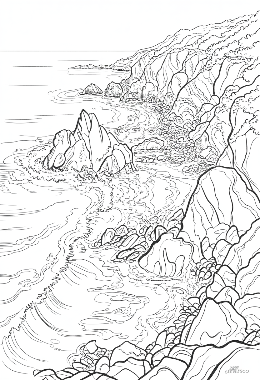 Rocky Coastline Coloring Page
