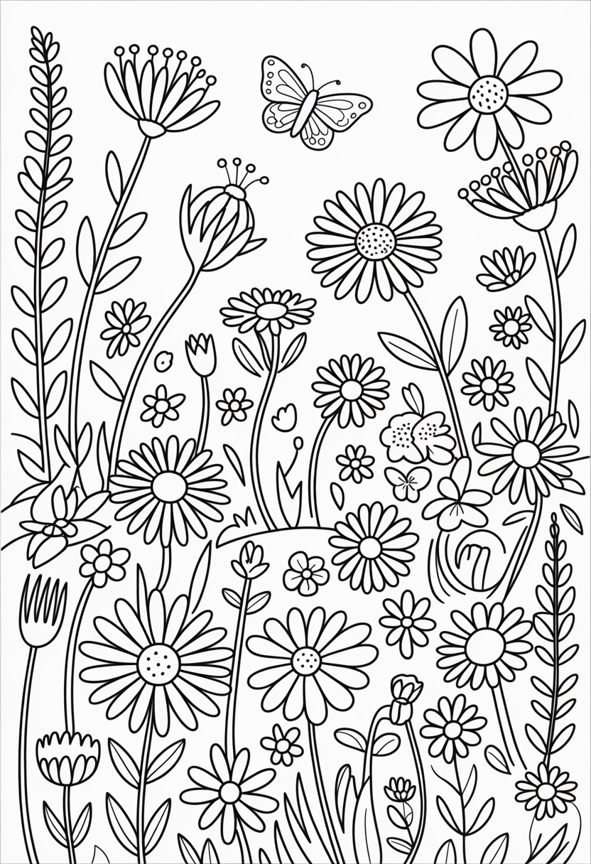 Alpine Meadow Wildflowers Coloring Page