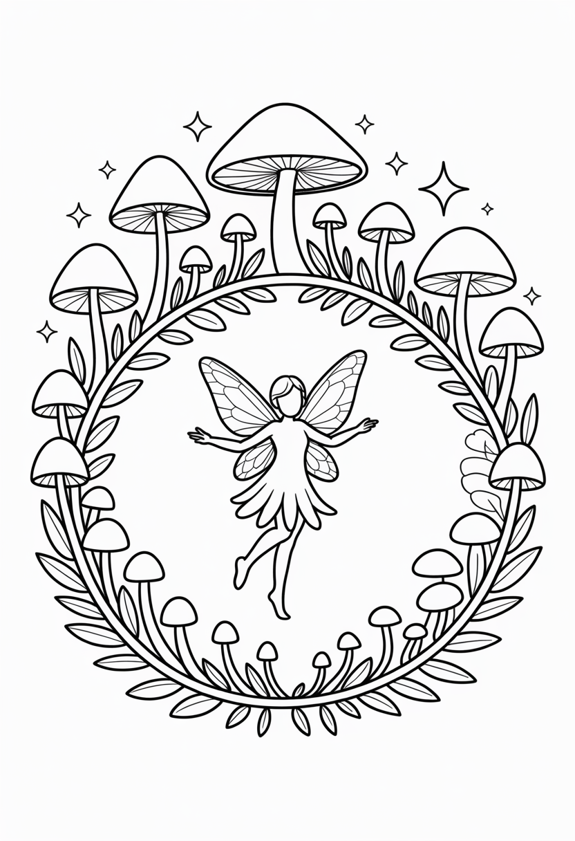Fairy Ring Mushroom Circle Coloring Page