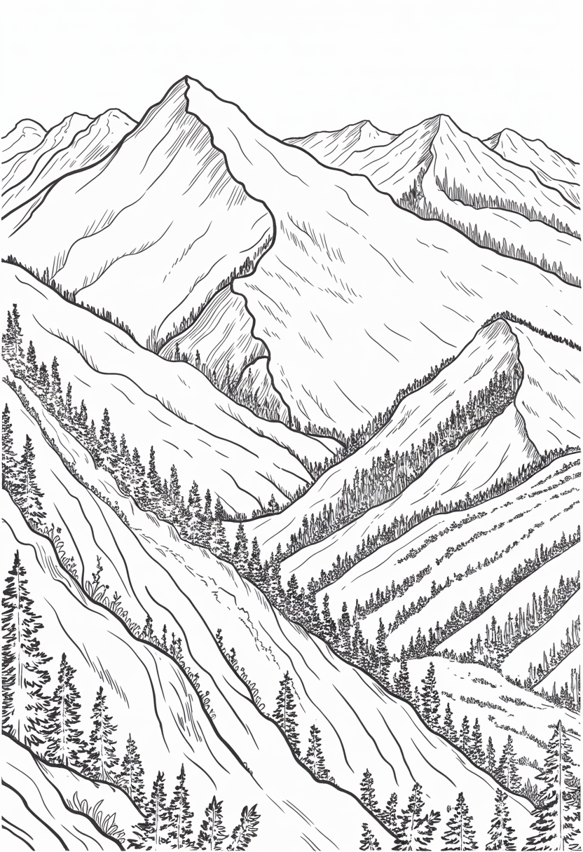 Mountain Landscape Coloring Page