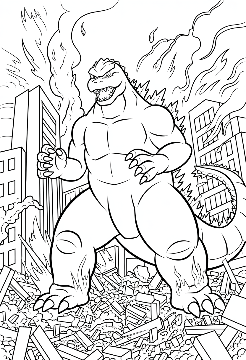 Godzilla City Rampage Coloring Page