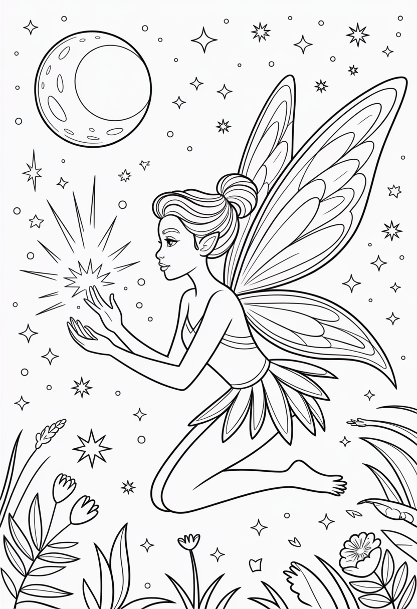 Fairy Moonlight Magic Coloring Page