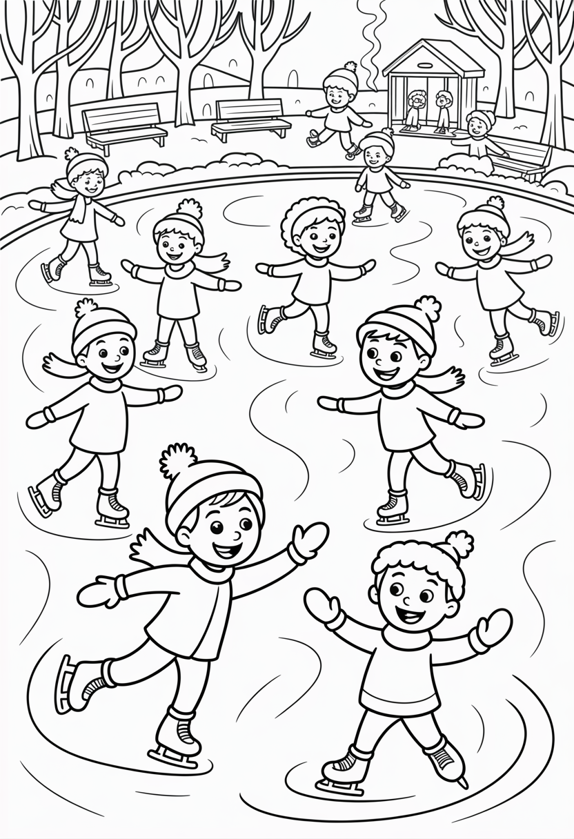 Ice Skating Scene Coloring Page