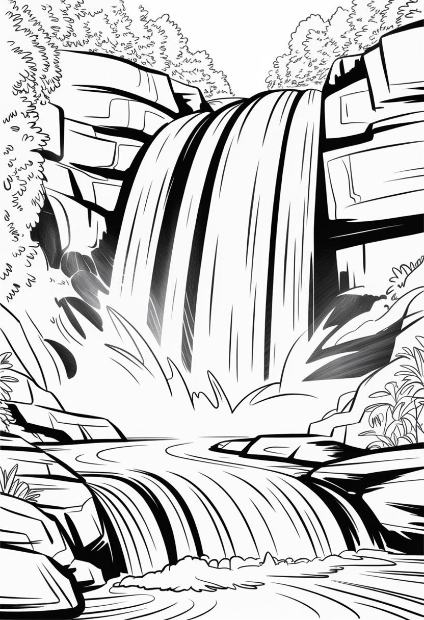 Majestic Waterfall Coloring Page