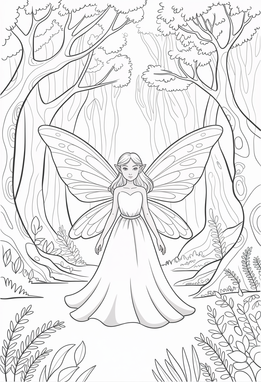 Fairy in Enchanted Forest Coloring Page