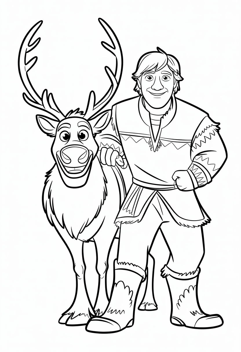 Kristoff and Sven Reindeer Coloring Page