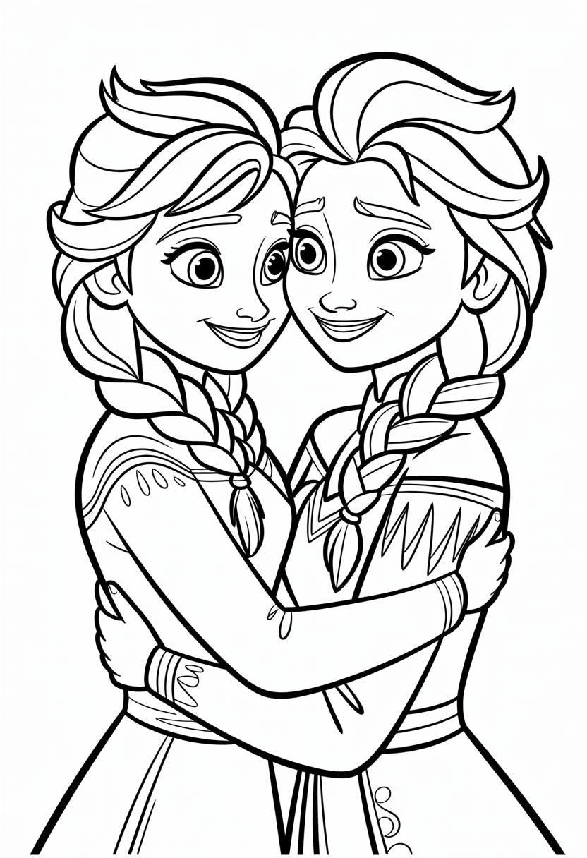 Anna and Elsa Reunion Coloring Page