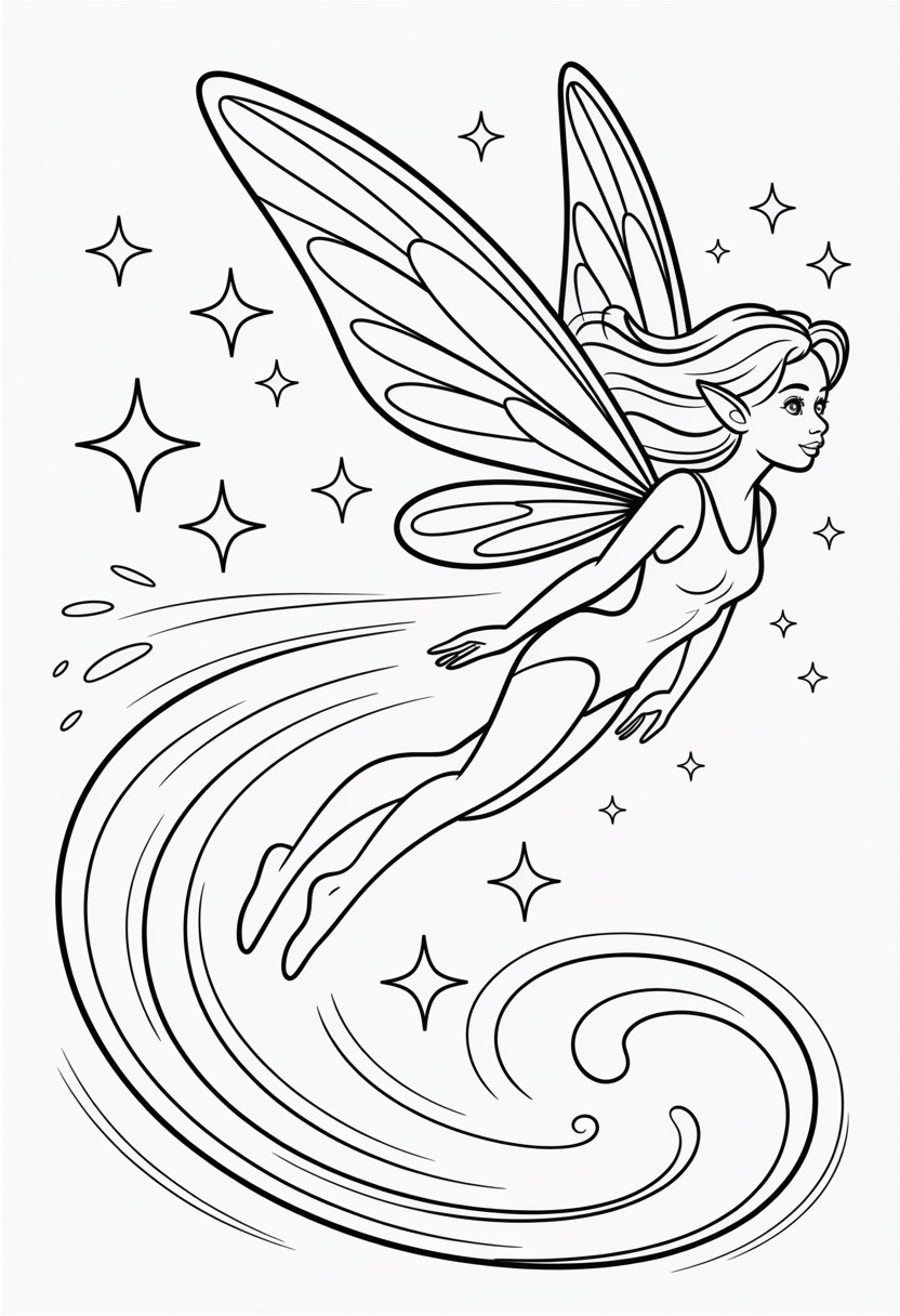Flying Fairy with Sparkles Coloring Page