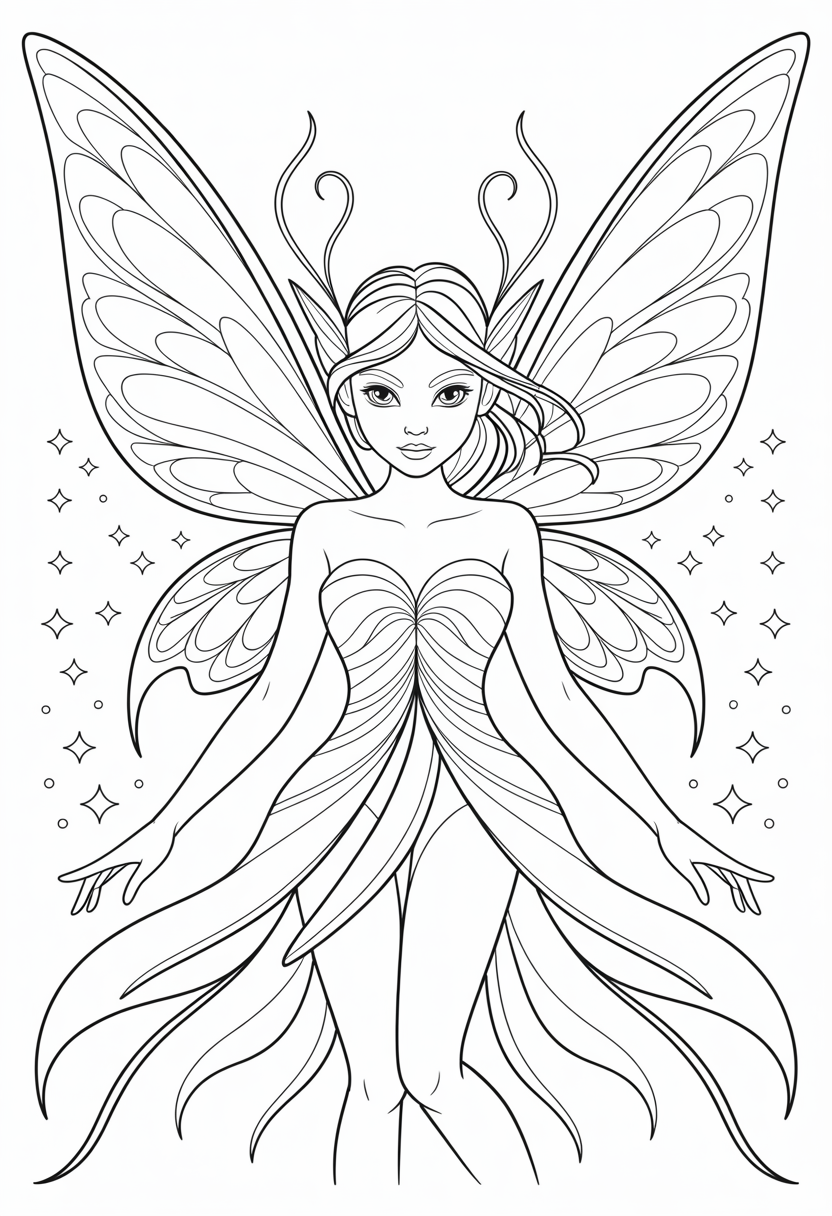 Fairy Detailed Character Portrait Coloring Page