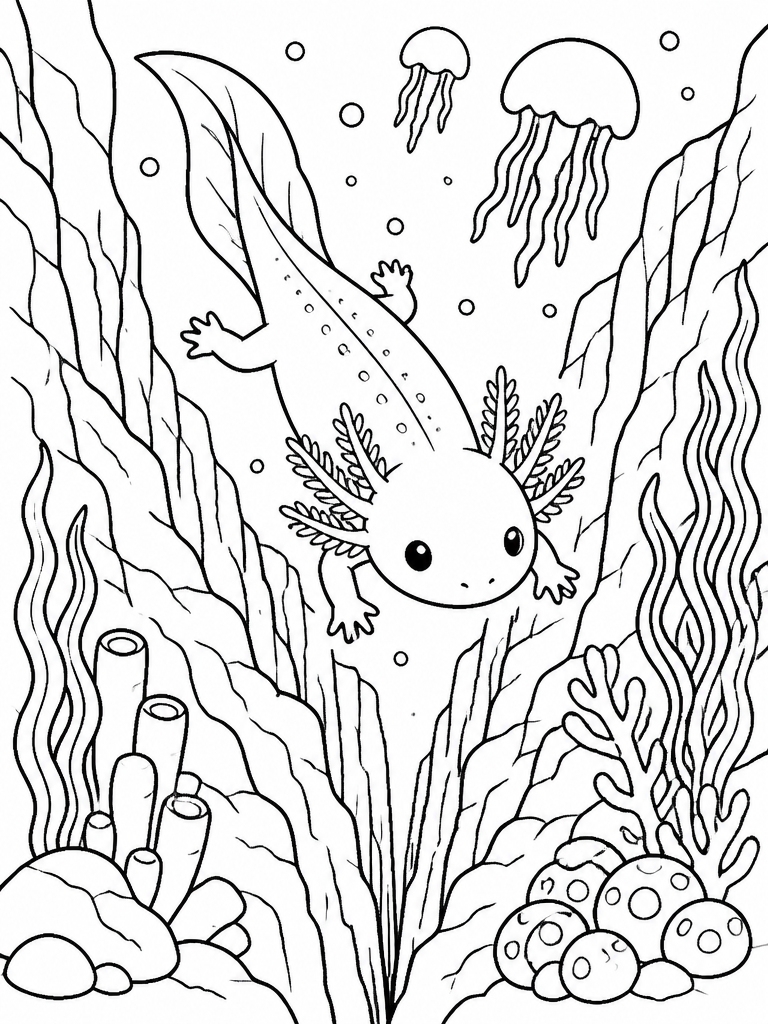 Axolotl diving deep into mysterious ocean trenches