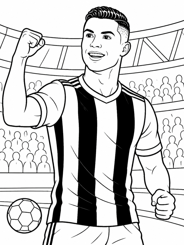 Cristiano in his Juventus black and white striped jersey