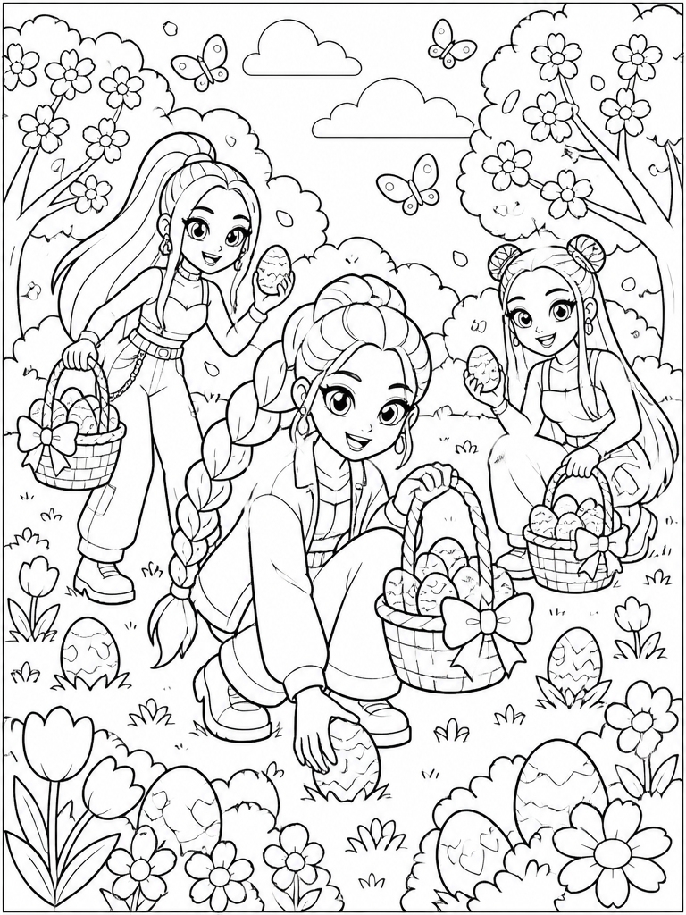 Huntrix Easter egg hunt with pastel spring vibes