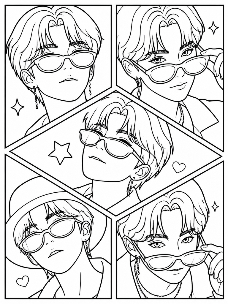 Jinu multi-panel collage with close-up faces and sunglasses