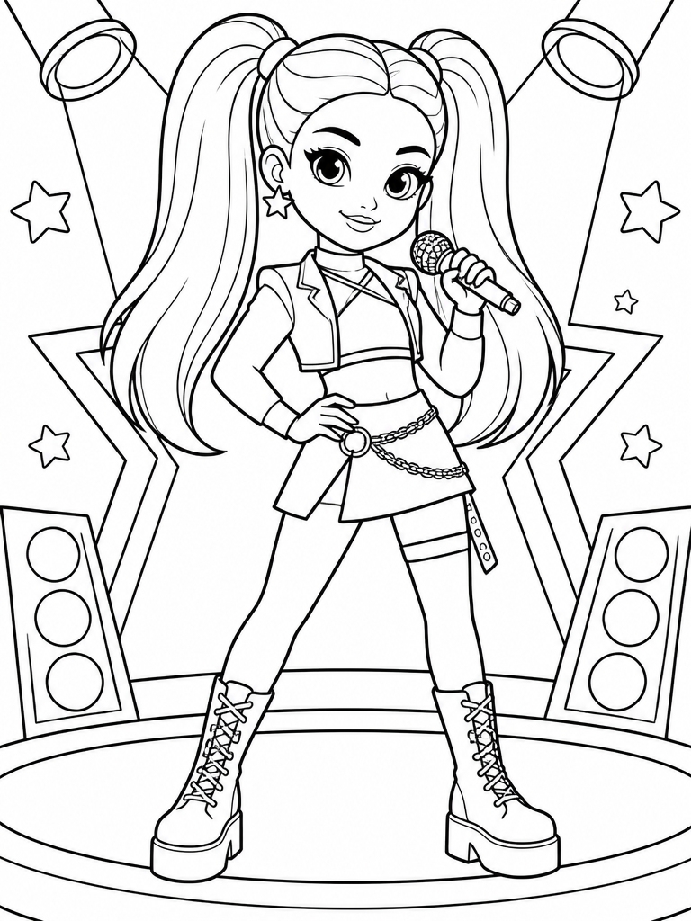 Mira with sleek ponytails and bold stage outfit energy