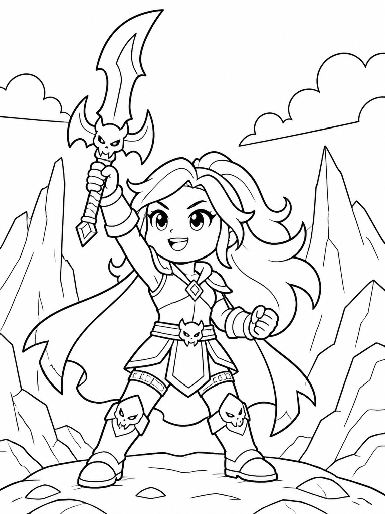 Mira with weapon raised in triumphant demon hunter stance