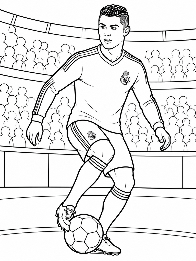 Ronaldo in Real Madrid's white kit controlling the ball