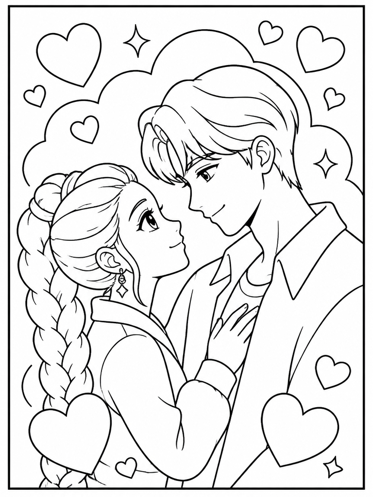 Rumi and Jinu romantic panel moment with hearts