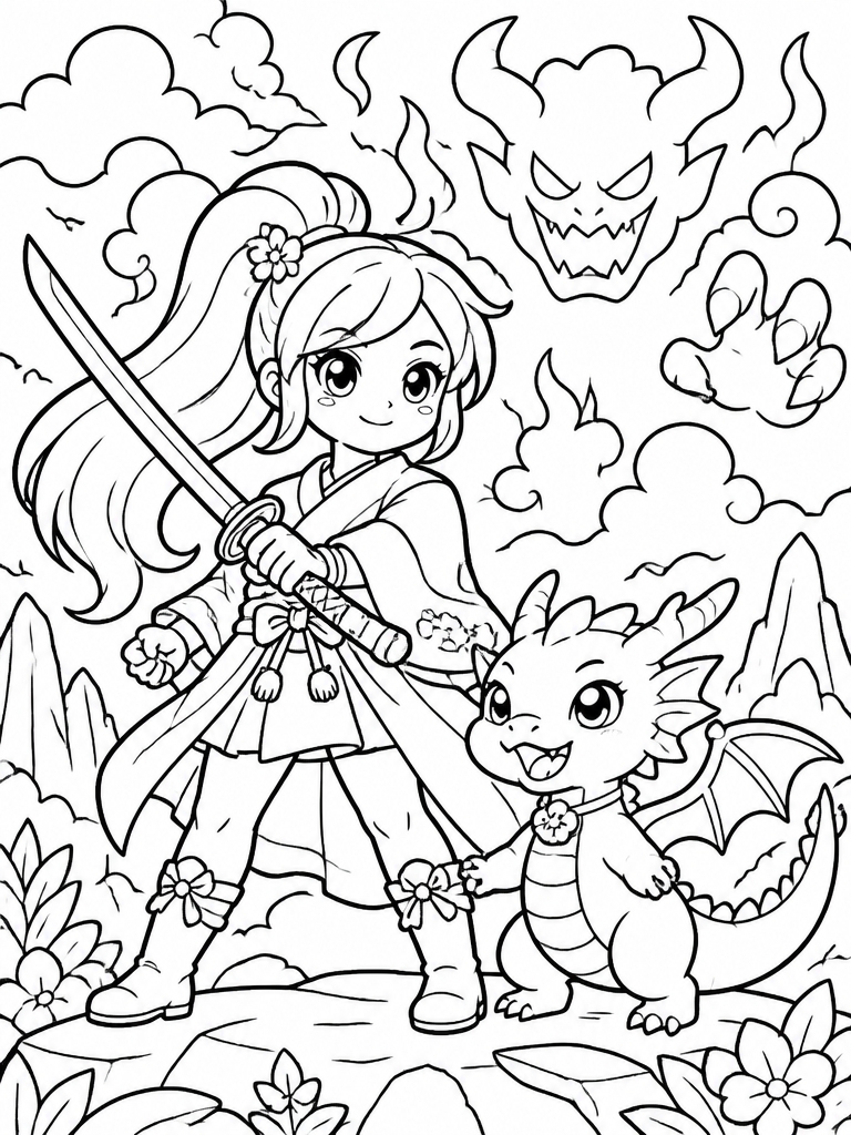 Rumi with cute dragon helper for demon slaying