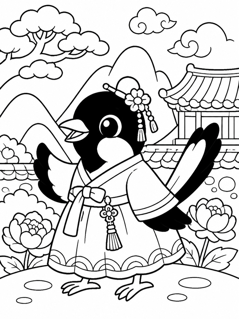 Sussie magpie in Korean folklore inspired design