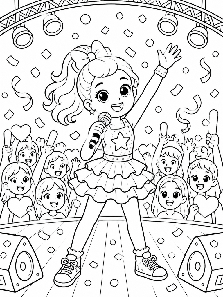Young Abby on stage with confetti and cheering fans