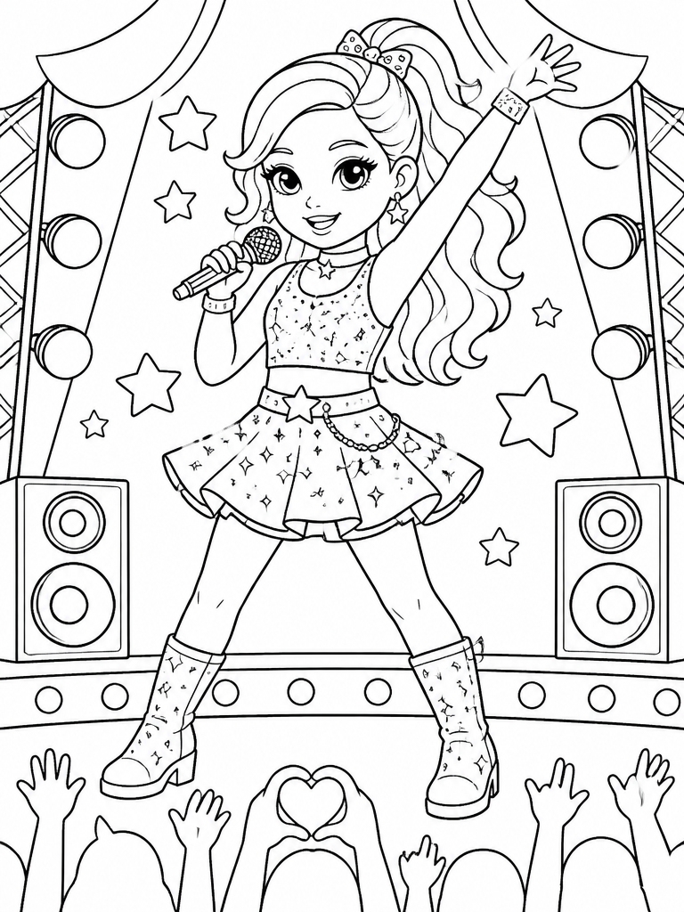 Zoey in sparkly concert outfit with confident stage presence